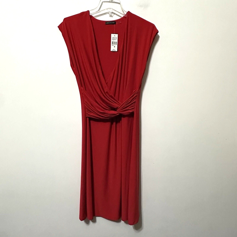 Josie Natori Chili Red Twist Front Dress M Cocktail Sheath Stretch Party NEW‎